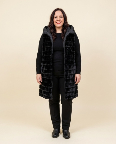 Veste réversible sans manches grande taille, côté doudoune et côté fausse fourrure