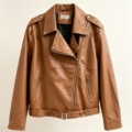 Perfecto en simili cuir camel grande taille vu de face sur cintre