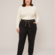 Pantalon suédine grande taille, coupe droite avec ceinture à nouer
