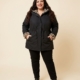 Parka noire à doublure intégrale en fausse fourrure léopard, grande taille
