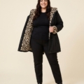 Parka noire à doublure intégrale en fausse fourrure léopard, grande taille