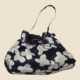 Parapluie pliant anti-UV motif floral bleu nuit et blanc avec sa pochette assortie