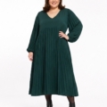 Robe plissée midi manches longues grande taille, coloris Vert