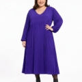 Robe plissée midi manches longues grande taille, coloris Violet