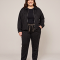 Pantalon suédine grande taille, coupe droite avec ceinture à nouer