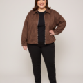 Veste suédine esprit bomber grande taille, col chemise et zip