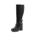 Bottes mollets larges Nina Gabylou noir croco, talon 9,5 cm et plateforme