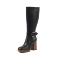 Bottes mollets larges Nina Gabylou noires lisses, boucle sur le cou-de-pied