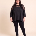 Tunique grande taille pailletée à empiècement en dentelle filet