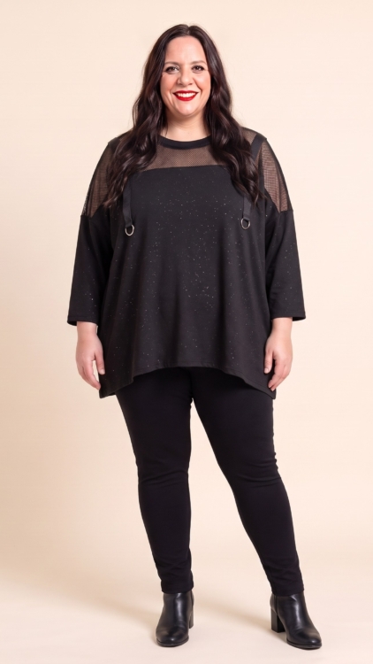 Tunique grande taille pailletée à empiècement en dentelle filet