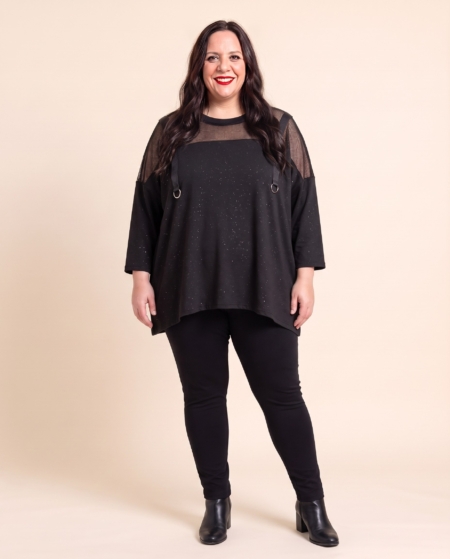 Tunique grande taille pailletée à empiècement en dentelle filet
