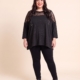 Tunique grande taille pailletée à empiècement en dentelle filet