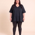 Tunique grande taille à clous argentés, coupe trapèze, taille unique jusqu'au 56