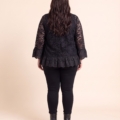 Gilet grande taille en dentelle à volants de broderie anglaise, noir et rouge