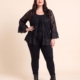 Gilet grande taille en dentelle à volants de broderie anglaise, noir et rouge