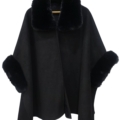 Poncho grande taille en suédine à col et poignets en fausse fourrure, fuchsia et noir