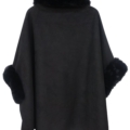 Poncho grande taille en suédine à col et poignets en fausse fourrure, fuchsia et noir