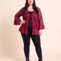 Gilet grande taille en dentelle à volants de broderie anglaise, noir et rouge