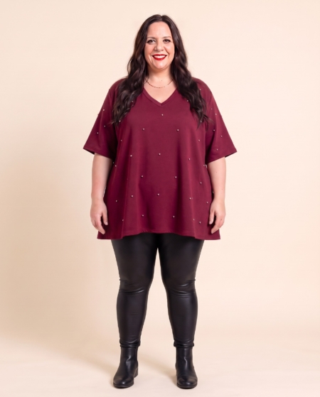 Tunique grande taille à clous argentés, coupe trapèze, taille unique jusqu'au 56